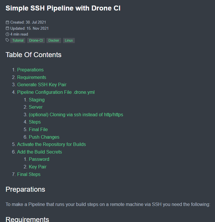 Example Table of Contents in hugo